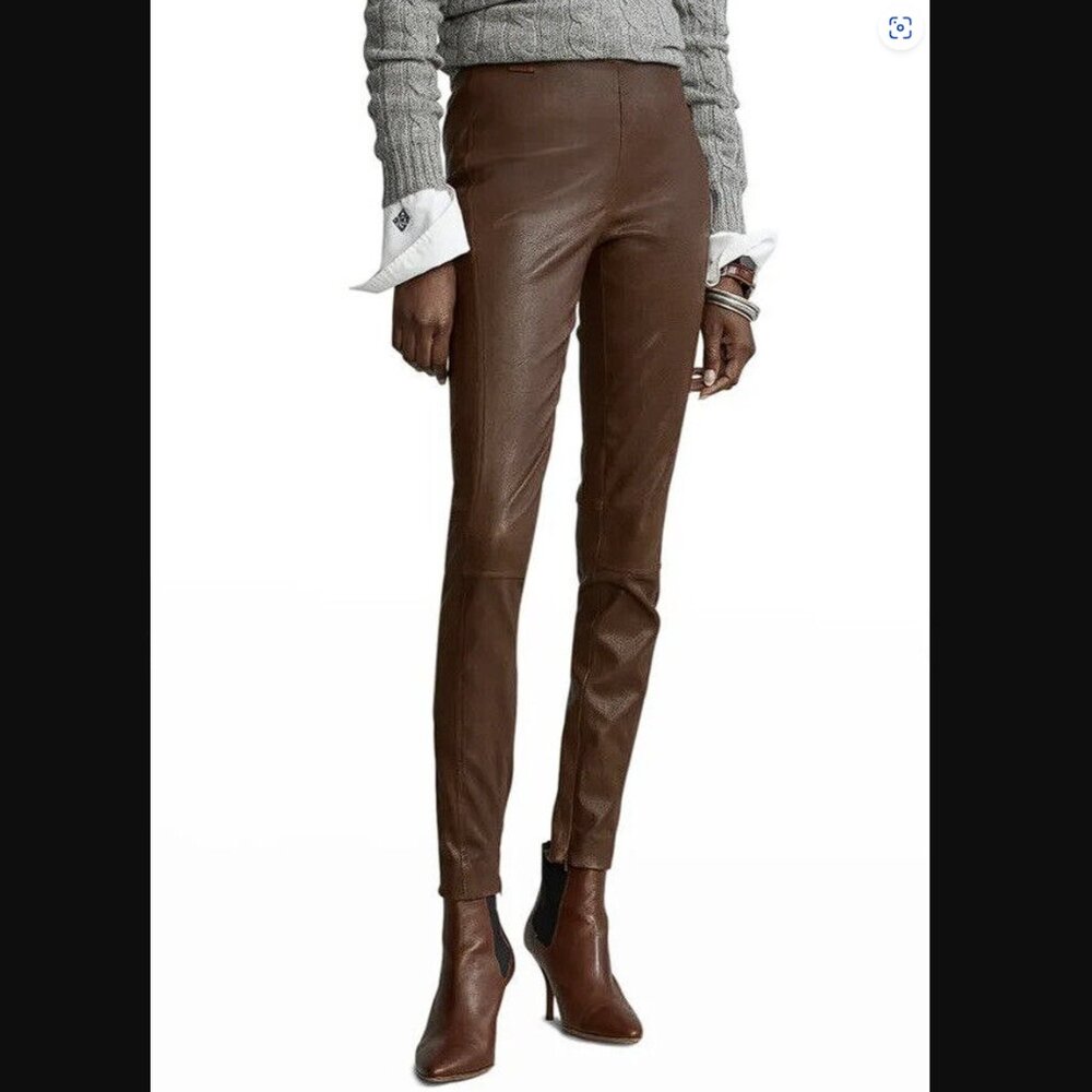 Ralph Lauren Brown Leather Leggings (Medium) NWT